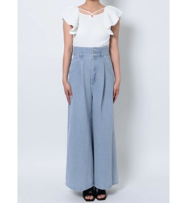 dazzlin「ダブルハイウエストワイドデニムパンツ」|デニム|