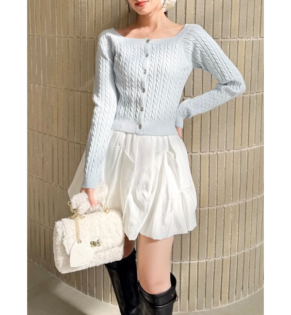 dazzlin「ミニケーブルスクエアニットトップス」|ニット・セーター|ブルー