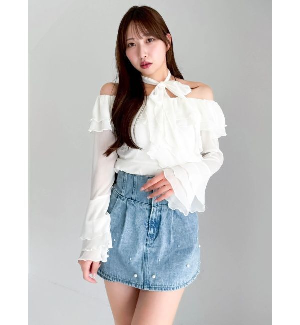 dazzlin「パールハイウエストデニムスカパン」|デニム|