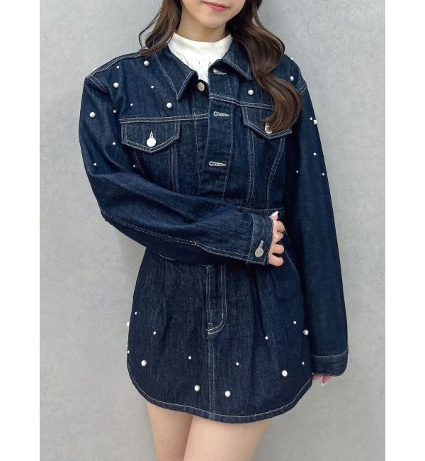 dazzlin「パールハイウエストデニムスカパン」|デニム|