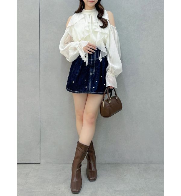 dazzlin「パールハイウエストデニムスカパン」|デニム|