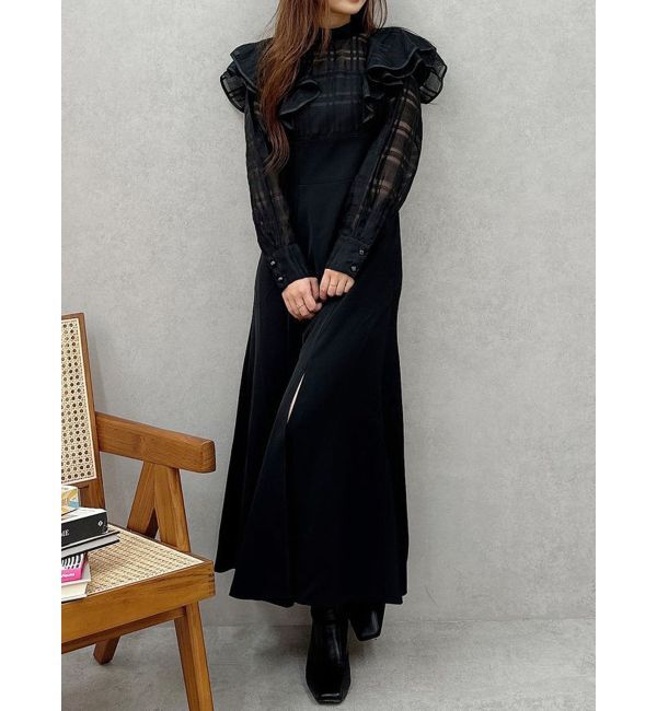 MERCURYDUO「2WAYシアーチェックラッフルドッキングワンピース」|ワンピース|