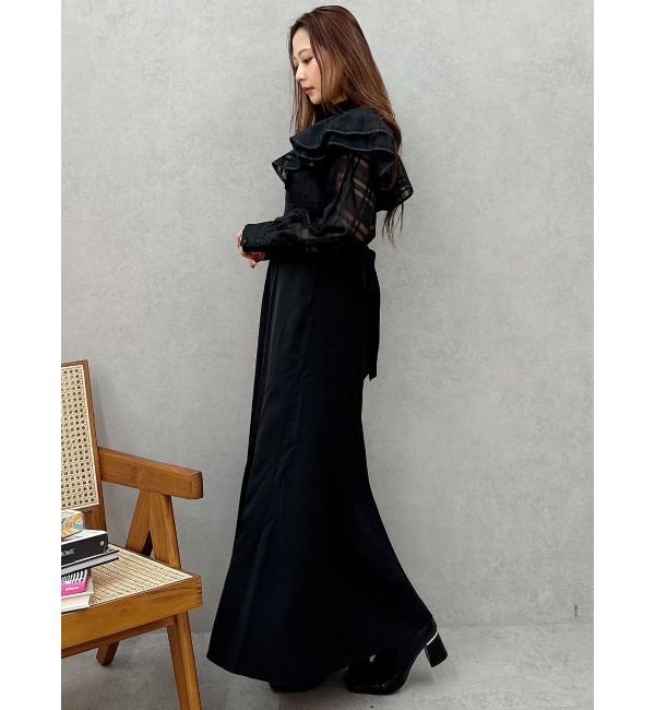 MERCURYDUO「2WAYシアーチェックラッフルドッキングワンピース」|ワンピース|