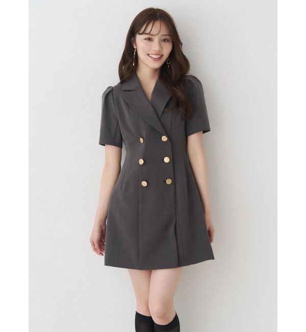MERCURYDUO「ハーフスリーブフィットアンドフレアジャケットワンピース」|ワンピース|グレー