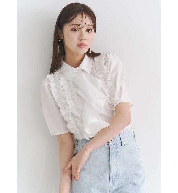 MERCURYDUO「ギャザーフリルシャツ」|シャツ・ブラウス|オフホワイト