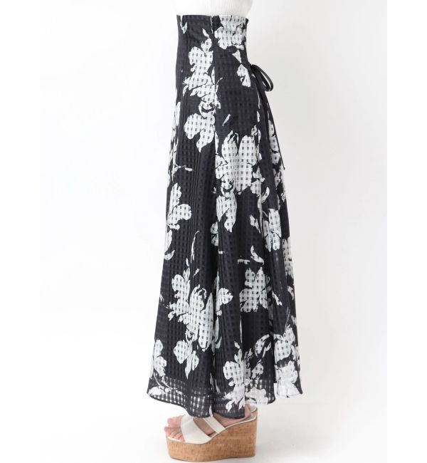 MERCURYDUO「アートフラワーバックレースアップフレアスカート」|スカート|