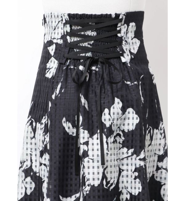 MERCURYDUO「アートフラワーバックレースアップフレアスカート」|スカート|