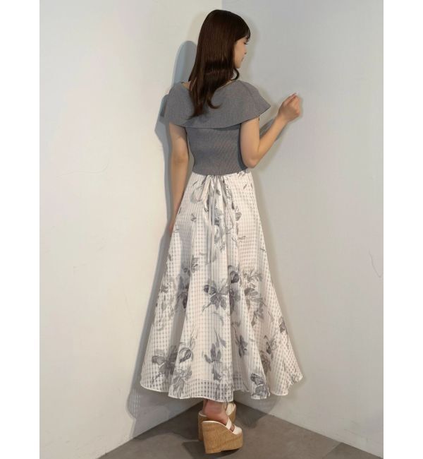 MERCURYDUO「アートフラワーバックレースアップフレアスカート」|スカート|