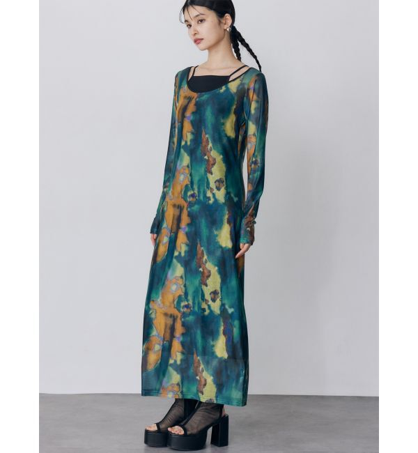 MURUA「レイヤードパターンシアーワンピース」|ワンピース|グリーン