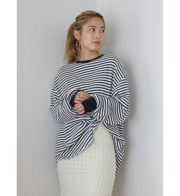 Ungrid「【WEB限定】スリーブボリュームワッフルロングスリーブTee」|Tシャツ・カットソー|ネイビー