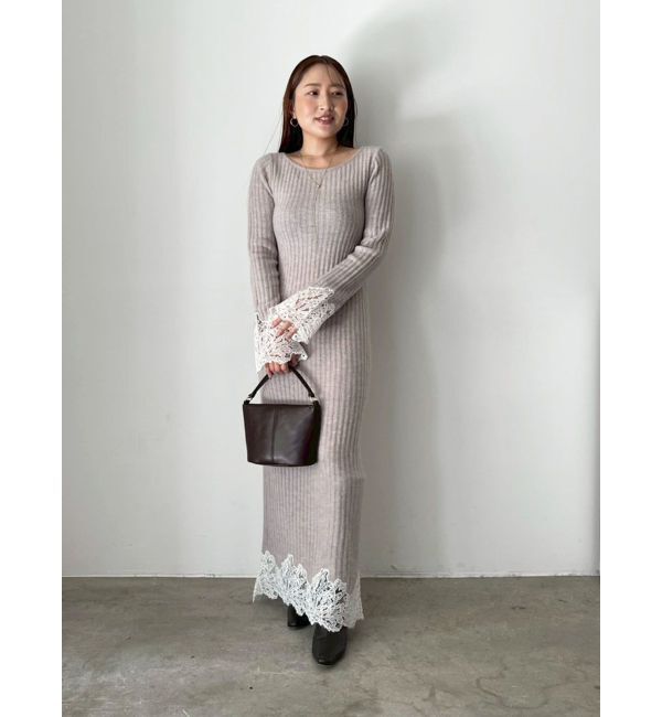 LAGUNAMOON「レースドッキングリブニットワンピース」|ワンピース|