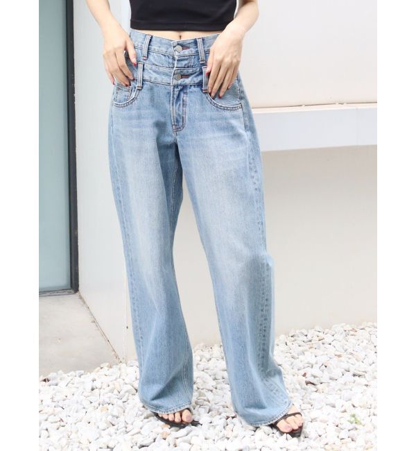 EVRIS「ダブルウエストワイドデニムパンツ」|デニム|