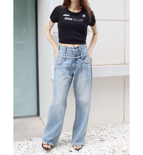 EVRIS「ダブルウエストワイドデニムパンツ」|デニム|