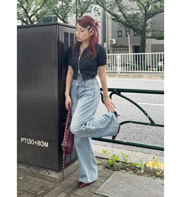 EVRIS「ダブルウエストワイドデニムパンツ」|デニム|