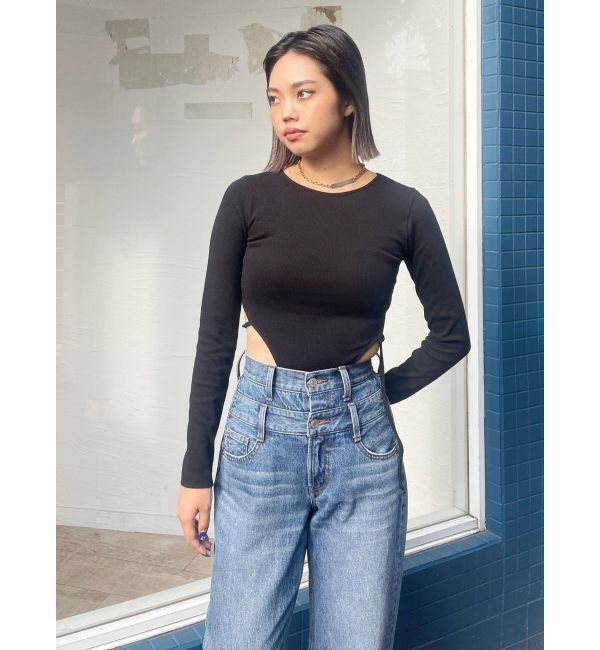 EVRIS「ダブルウエストワイドデニムパンツ」|デニム|