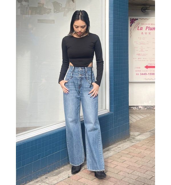 EVRIS「ダブルウエストワイドデニムパンツ」|デニム|