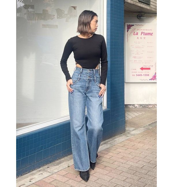 EVRIS「ダブルウエストワイドデニムパンツ」|デニム|