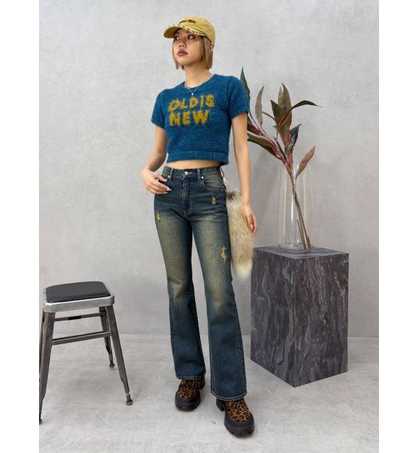 EVRIS「ヴィンテージライクダメージフレアデニムパンツ」|デニム|