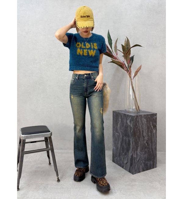 EVRIS「ヴィンテージライクダメージフレアデニムパンツ」|デニム|