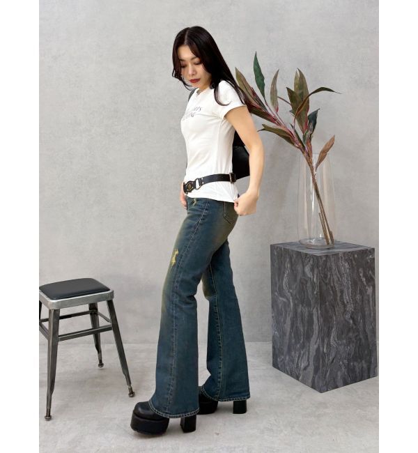 EVRIS「ヴィンテージライクダメージフレアデニムパンツ」|デニム|