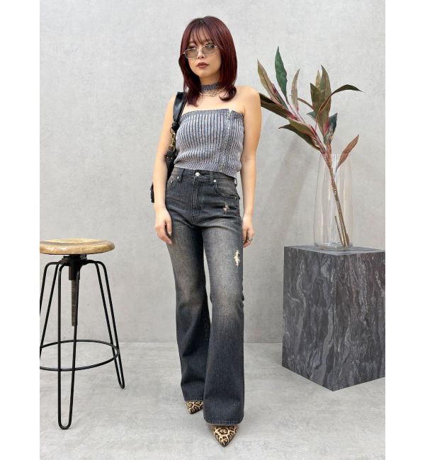 EVRIS「ヴィンテージライクダメージフレアデニムパンツ」|デニム|