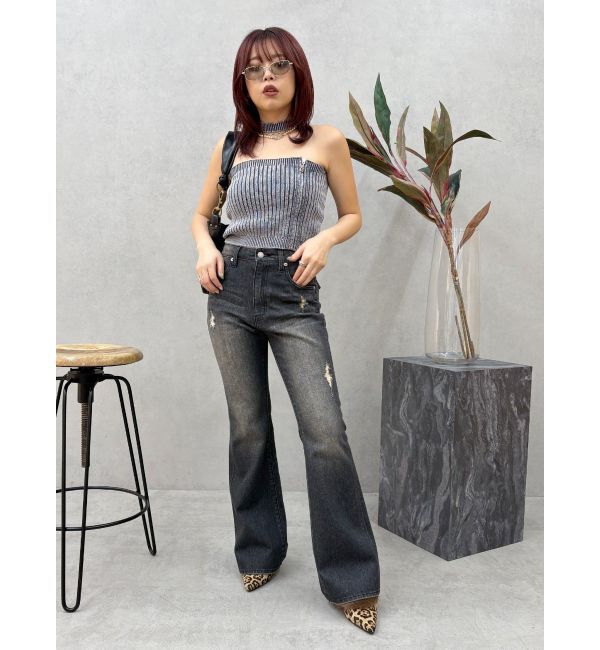 EVRIS「ヴィンテージライクダメージフレアデニムパンツ」|デニム|