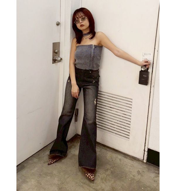 EVRIS「ヴィンテージライクダメージフレアデニムパンツ」|デニム|