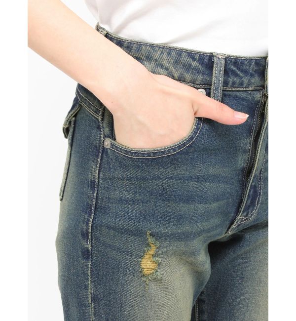 EVRIS「ヴィンテージライクダメージフレアデニムパンツ」|デニム|