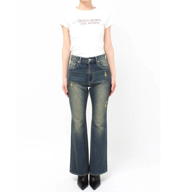 EVRIS「ヴィンテージライクダメージフレアデニムパンツ」|デニム|