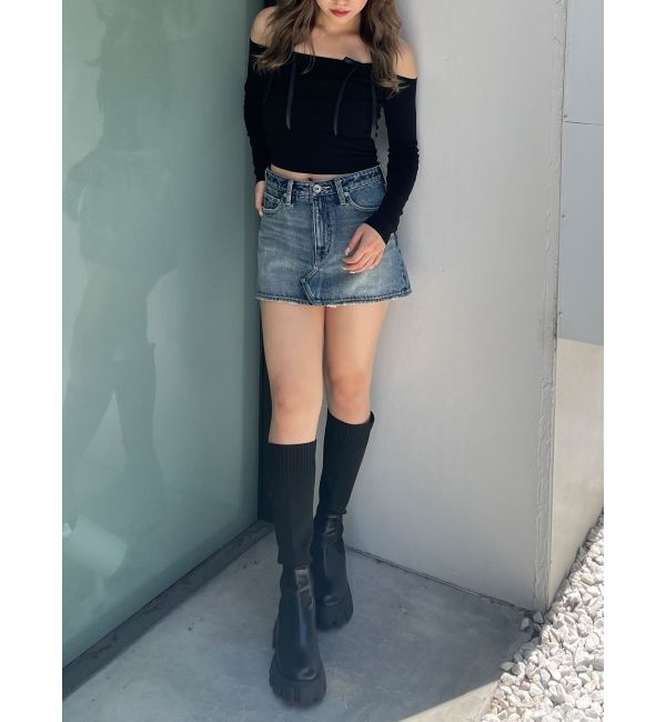 GYDA「【TINY】オフショルリボンニットトップス」|ニット・セーター|