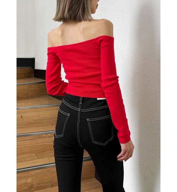 GYDA「【TINY】オフショルリボンニットトップス」|ニット・セーター|