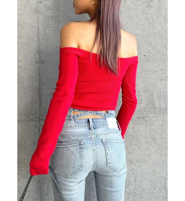 GYDA「【TINY】オフショルリボンニットトップス」|ニット・セーター|