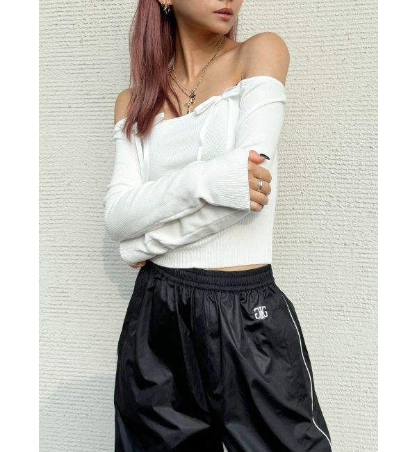 GYDA「【TINY】オフショルリボンニットトップス」|ニット・セーター|