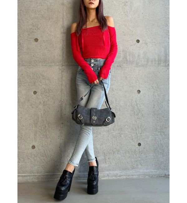 GYDA「【TINY】オフショルリボンニットトップス」|ニット・セーター|