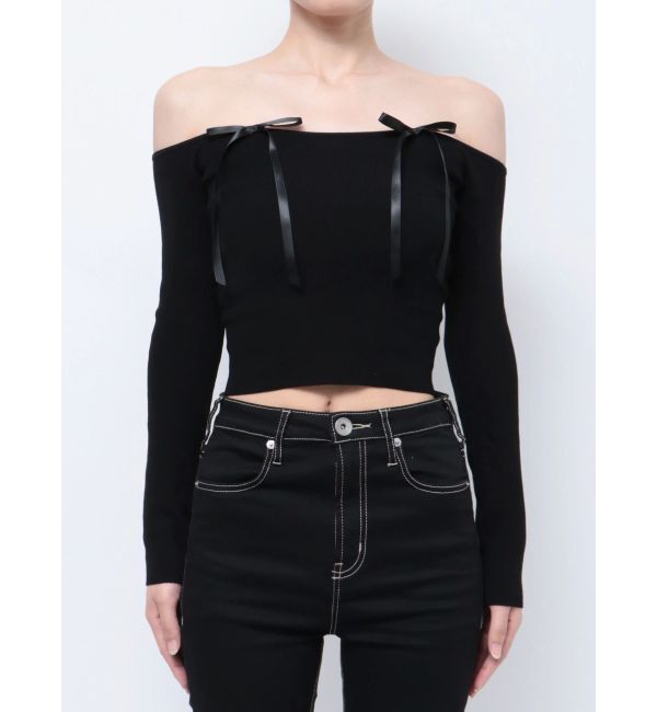 GYDA「【TINY】オフショルリボンニットトップス」|ニット・セーター|