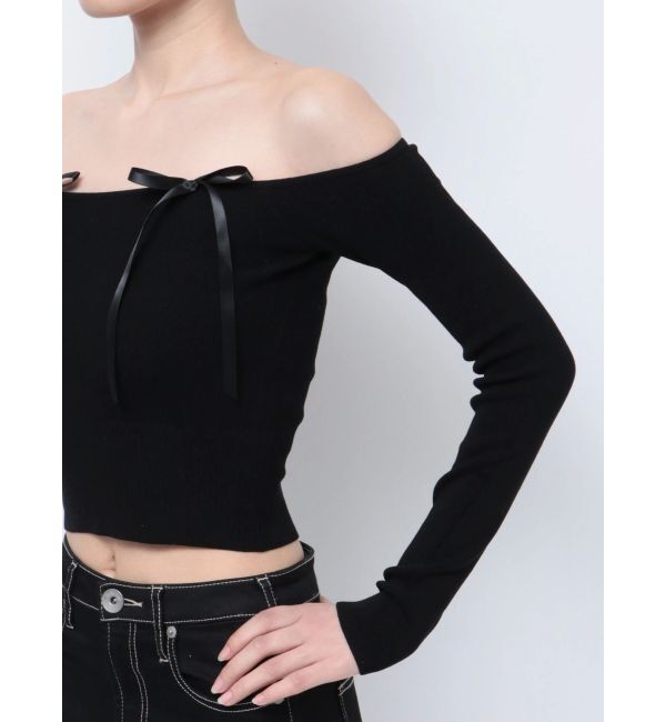 GYDA「【TINY】オフショルリボンニットトップス」|ニット・セーター|