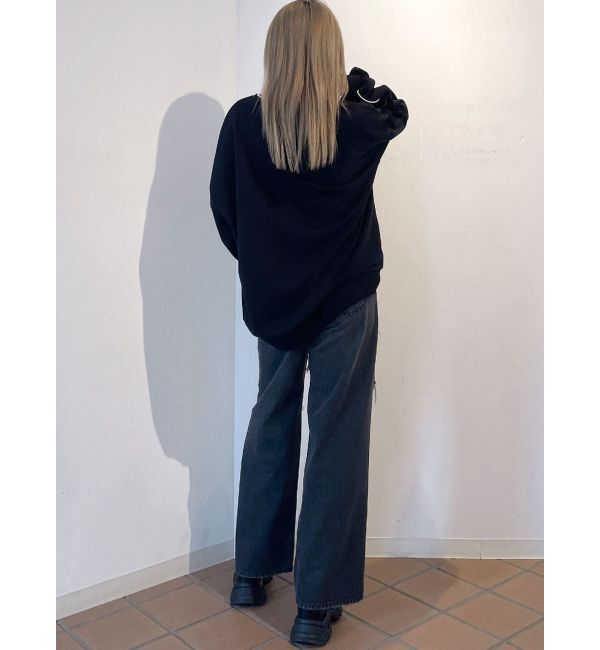 GYDA「ハイウエストダメージレースPatchストレートワイドデニムパンツ」|デニム|