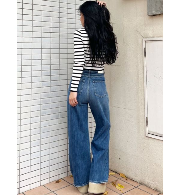 GYDA「ハイウエストダメージレースPatchストレートワイドデニムパンツ」|デニム|