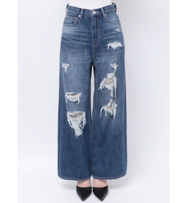 GYDA「ハイウエストダメージレースPatchストレートワイドデニムパンツ」|デニム|