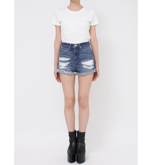 GYDA「ジャストウエストダメージデニムショートパンツ」|デニム|