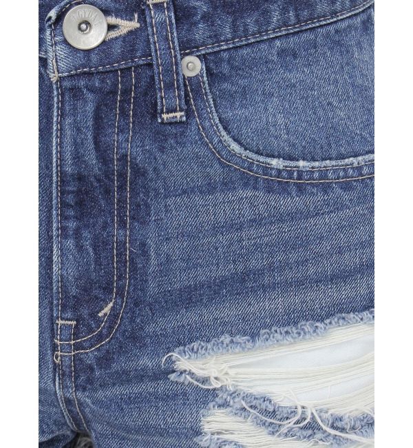 GYDA「ジャストウエストダメージデニムショートパンツ」|デニム|