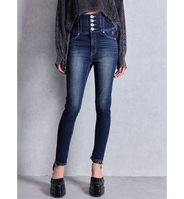 GYDA「ハイウエスト STUPID IN RICH embroideryスキニーデニムパンツ」|デニム|