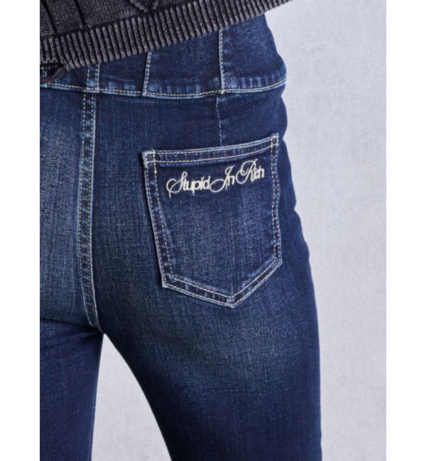 GYDA「ハイウエスト STUPID IN RICH embroideryスキニーデニムパンツ」|デニム|