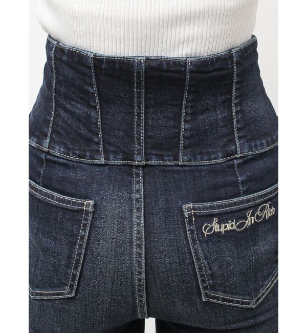 GYDA「ハイウエスト STUPID IN RICH embroideryスキニーデニムパンツ」|デニム|