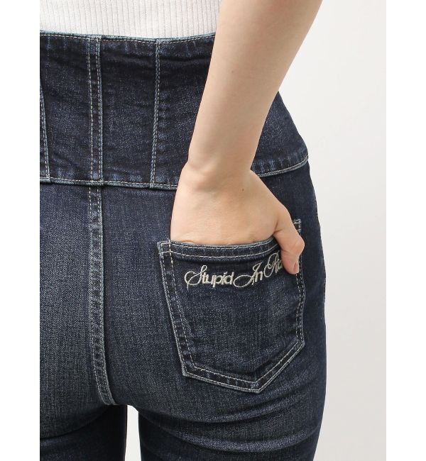GYDA「ハイウエスト STUPID IN RICH embroideryスキニーデニムパンツ」|デニム|