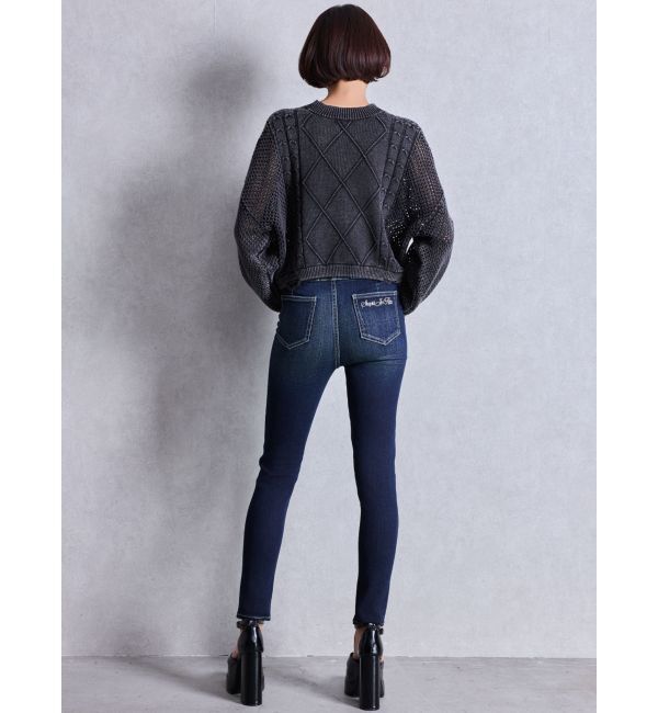 GYDA「ハイウエスト STUPID IN RICH embroideryスキニーデニムパンツ」|デニム|