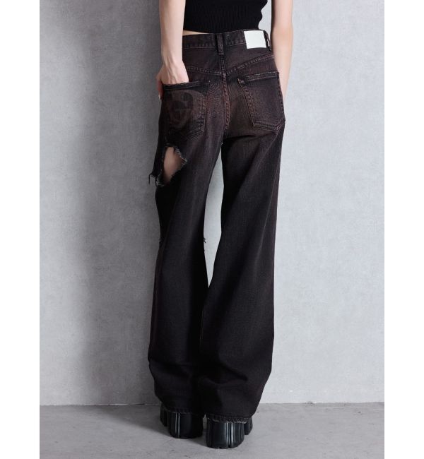 GYDA「ハイウエスト tear up damageストレートワイドデニムパンツ」|デニム|