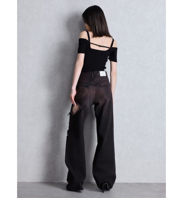 GYDA「ハイウエスト tear up damageストレートワイドデニムパンツ」|デニム|