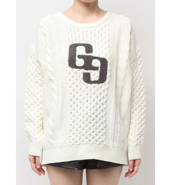 GYDA「GGサガラ刺繍ケーブルニットトップス」|ニット・セーター|オフホワイト