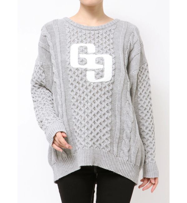 GYDA「GGサガラ刺繍ケーブルニットトップス」|ニット・セーター|グレー